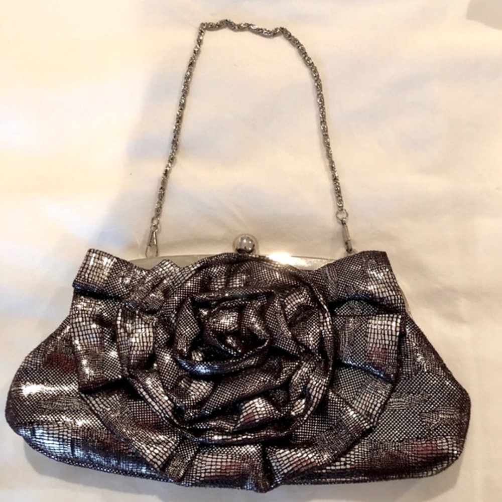 Silver & Black Dressy Clutch/Shoulder Bag - Picture 3 of 6